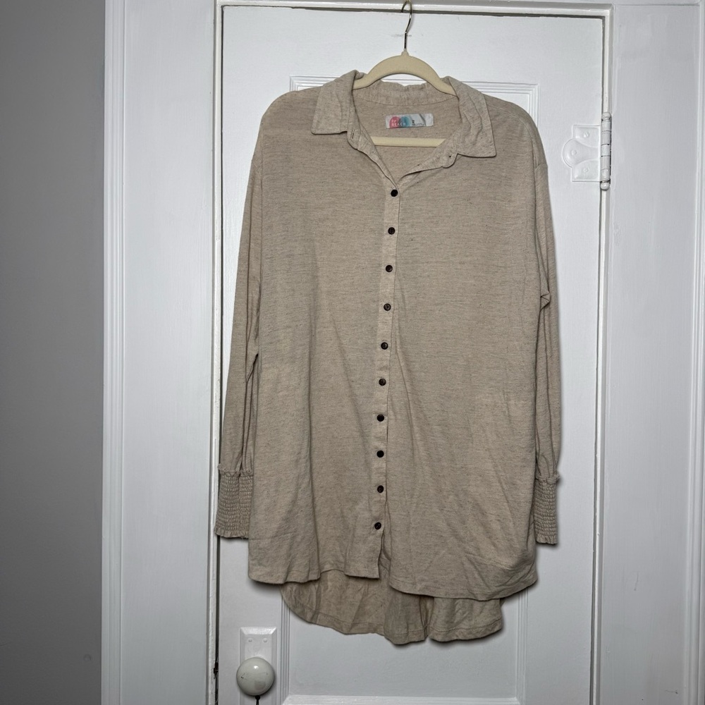 Free People Beach Women's Promenade Mini Shirt Dress Shapeless Natural XS - Picture 5 of 15